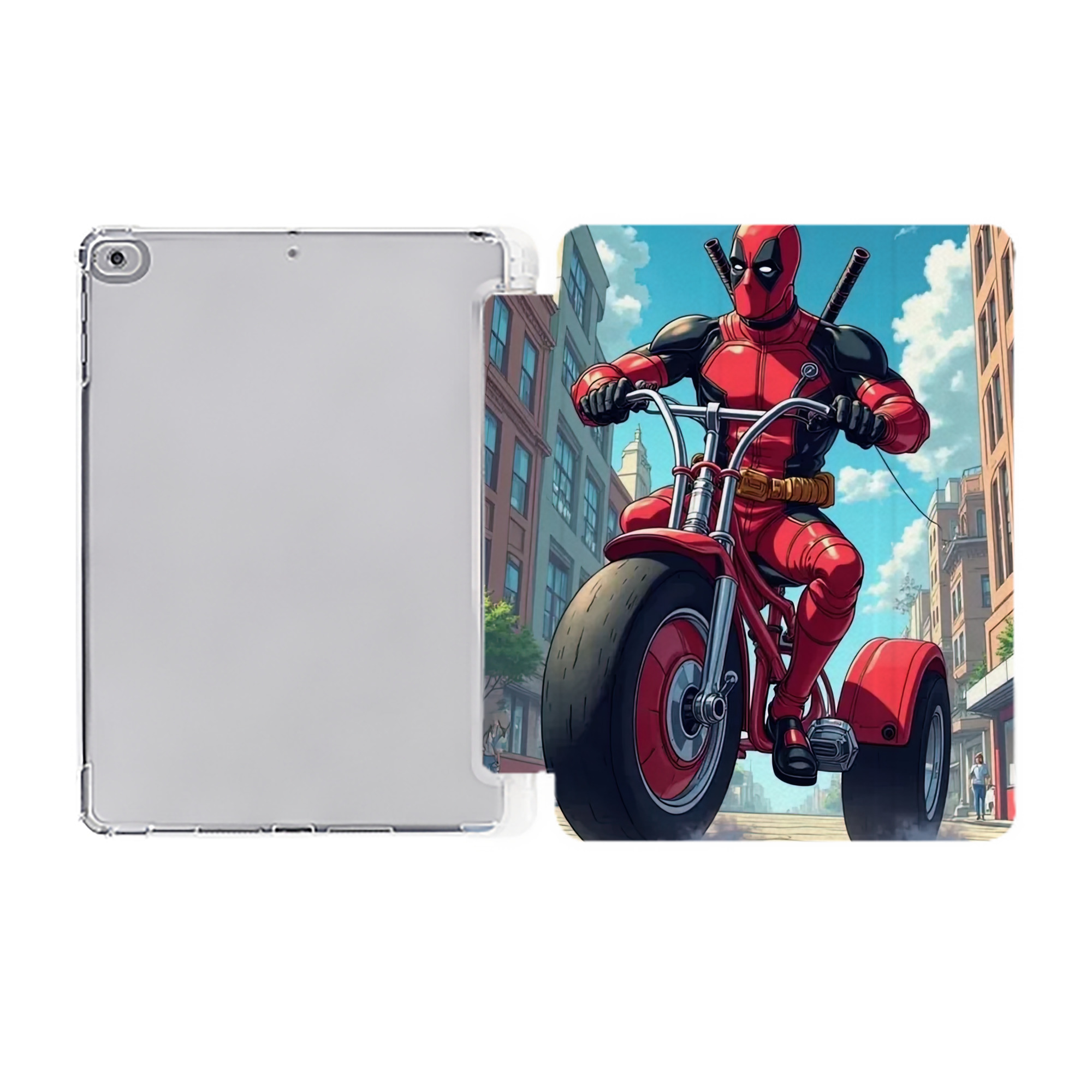 （画像用） Deadpool デッドプール IPad ケース ペン収納付き 三つ折りスタンド PUレザー×シリコン 対応機種9.5/10.5/10.9インチ